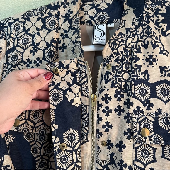 Silk Land Silk Blend Casual Lightweight Button Zip Up Jacket Blazer Pocket XL e2 - Picture 7 of 8